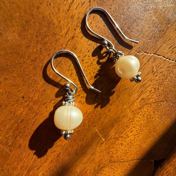 Dainty Freshwater Pearl Drop Earrings Stainless Steel Ear Wire - Picture 7 of 10